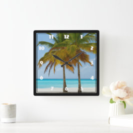 Relógio Quadrado Palmeiras cênicas em uma praia tropical