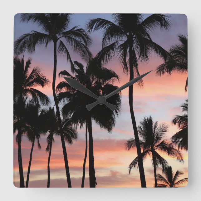 Relógio Quadrado Palmeiras tropicais Sunset (Frente)