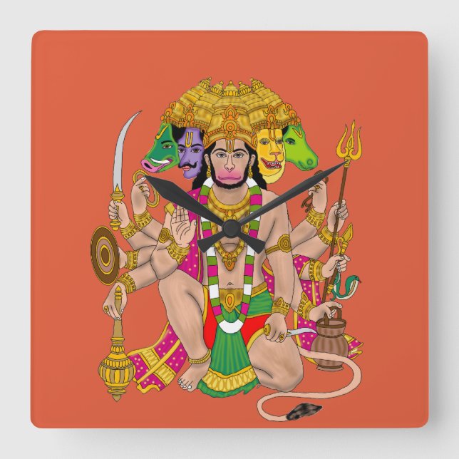 Relógio Quadrado Panchmukhi Hanuman Wall Clock  (Frente)