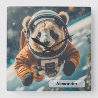 Relógio Quadrado Panda Astronauta no Berçário de Animais Surrealist