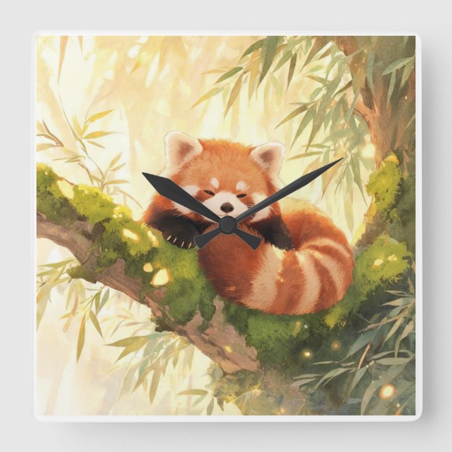 Relógio Quadrado Panda Vermelho (Frente)