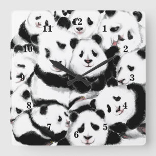 Relógio Quadrado Pandas - Pandemia - Grandes Abraços - Coleção d