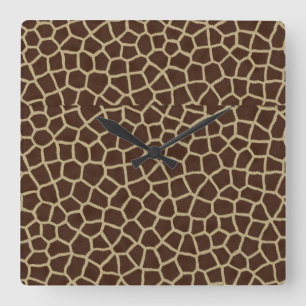 Relógio Quadrado Pano Decorativo com Estampa de Girafa em Tons Terr