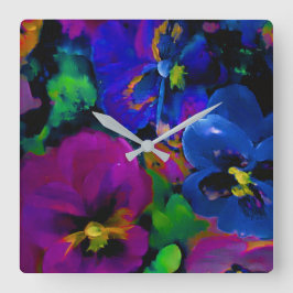 Relógio Quadrado Pansies [abstract 2]