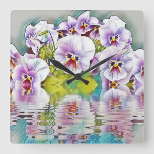 Relógio Quadrado Panteras brancas roxas cor-de-rosa perto da Aquare