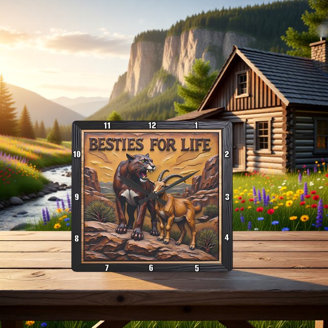 Relógio Quadrado Panther Goat Pair Mountain (Criador carregado)