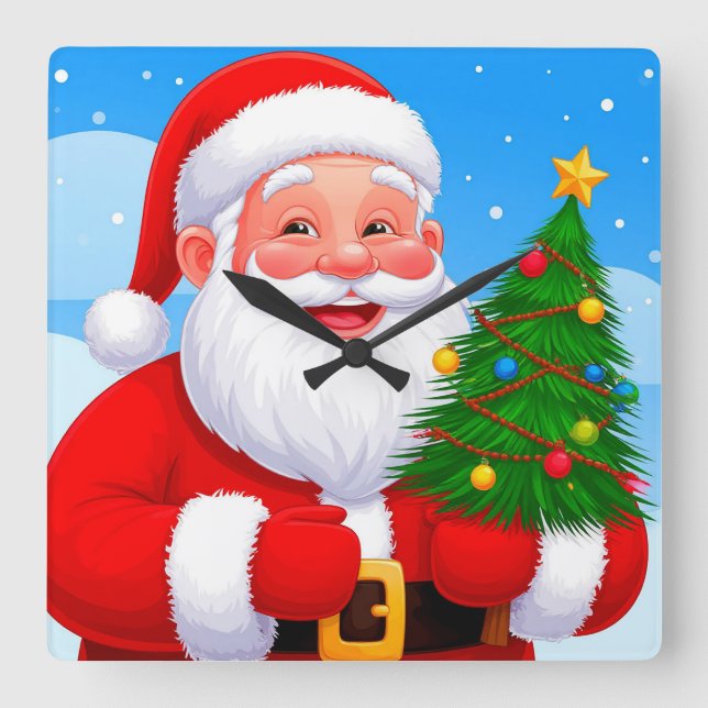 Relógio Quadrado Papai Noel Alegre (Frente)