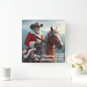 Relógio Quadrado Papai Noel Andando no Natal Ocidental