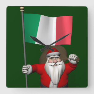 Relógio Quadrado Papai Noel com a bandeira de Italia