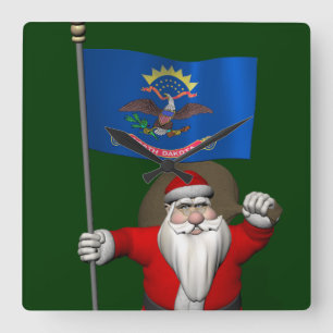 Relógio Quadrado Papai Noel Com Alferes Da Dakota Do Norte