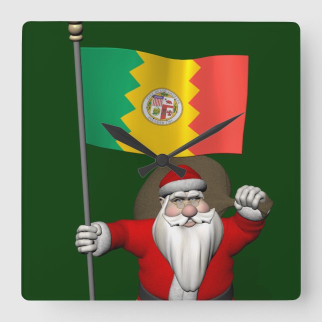 Relógio Quadrado Papai Noel Com Alferes De Los Angeles (Frente)