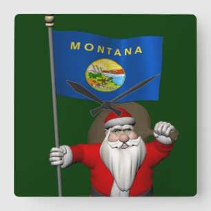Relógio Quadrado Papai Noel Com Alferes De Montana
