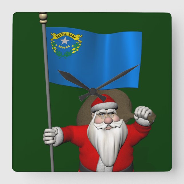 Relógio Quadrado Papai Noel Com Alferes De Nevada (Frente)