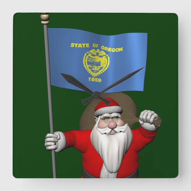 Relógio Quadrado Papai Noel Com Alferes De Oregon (Frente)