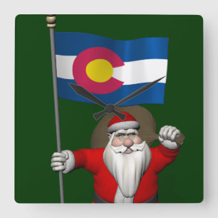 Relógio Quadrado Papai Noel Com Alferes Do Colorado