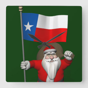 Relógio Quadrado Papai Noel Com Alferes Do Texas