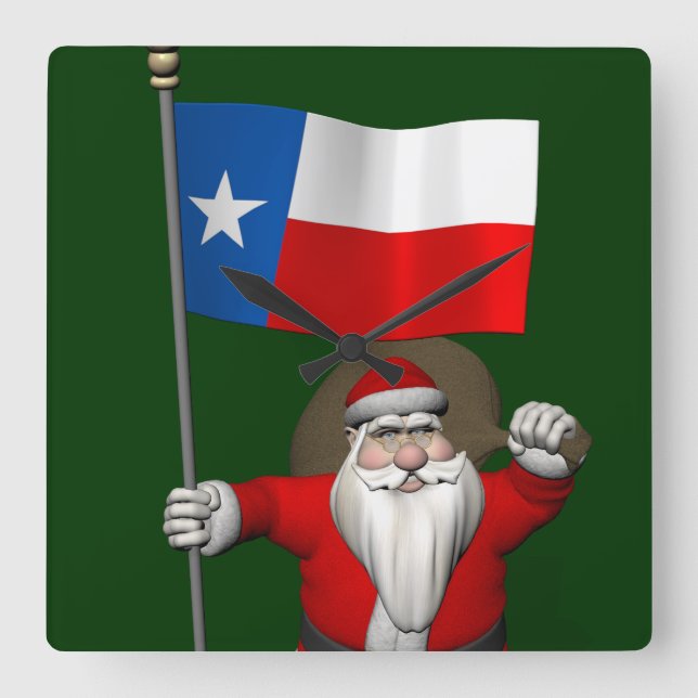 Relógio Quadrado Papai Noel Com Alferes Do Texas (Frente)