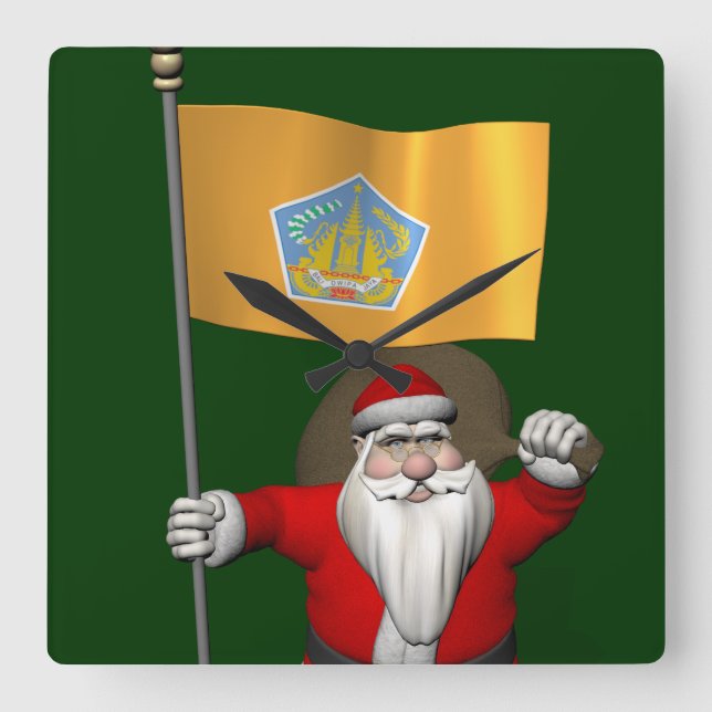 Relógio Quadrado Papai Noel Com Bandeira De Bali (Frente)