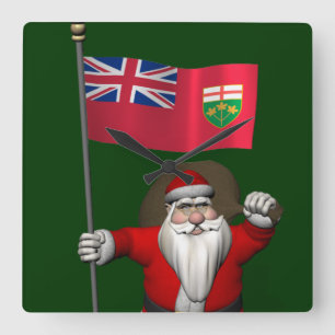 Relógio Quadrado Papai Noel Com Bandeira De Ontário CDN