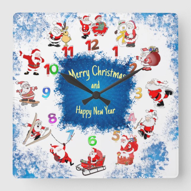 Relógio Quadrado Papai Noel de Natal (Frente)