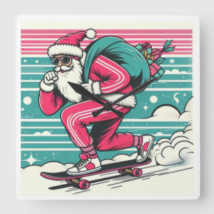 Relógio Quadrado Papai Noel de skate