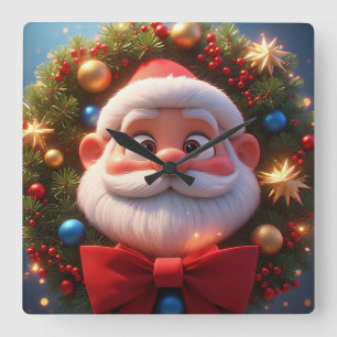 Relógio Quadrado Papai Noel Desenho Animado Natal Festivo