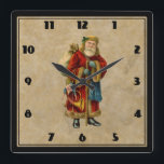 Relógio Quadrado Papai Noel do Mundo Antigo Natais vintages<br><div class="desc">Um relógio com um velho Papai Noel de Natal do Mundo. papais noeis clássicos do velho mundo, vestindo seu famoso casaco vermelho e carregando um cheio de brinquedos. Estes Papais noeis antiquados, são finos e têm uma bengala para viajar pela terra dando brinquedos a todas as raparigas e rapazes. Segundo...</div>
