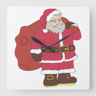 Relógio Quadrado Papai Noel em vermelho com saco de presentes e ócu