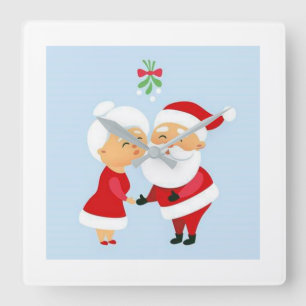 RELÓGIO QUADRADO "PAPAIS NOEIS E SRA. CLOCK DE NATAL DE CLAUS BEIJA