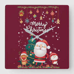 Relógio Quadrado Papais noeis engraçados, Snowman, Reindeer Feliz N