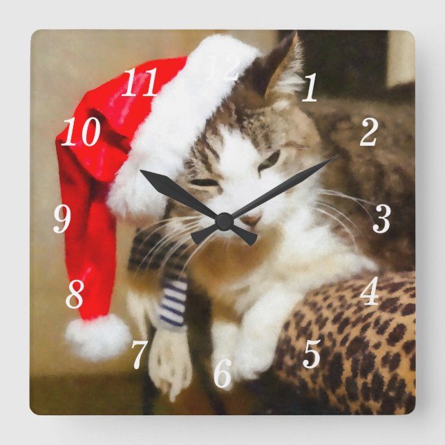 Relógio Quadrado Papais noeis Gatinho Painterly Wall Clock (Frente)
