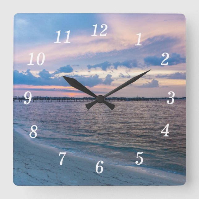 Relógio Quadrado Papais noeis Navares Rosa Sunset Wall Clock (Frente)