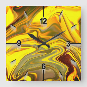 Relógio Quadrado Papel Digital Amarelo Marble Waves-55448