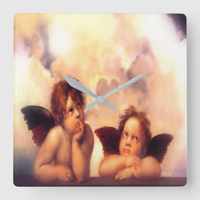Relógio Quadrado Par de Anjos Putti (Frente)