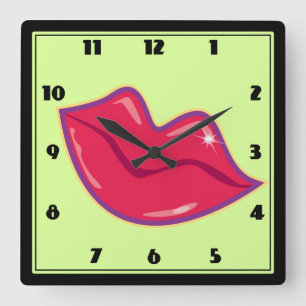 Relógio Quadrado Par de Lábios vermelhos de cereja