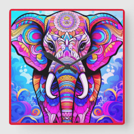 Relógio Quadrado Para a Sala de Bebê um Elefante Colorido em um Enc