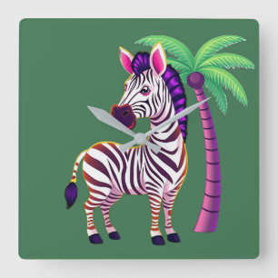 Relógio Quadrado Paraíso da Zebra Neon