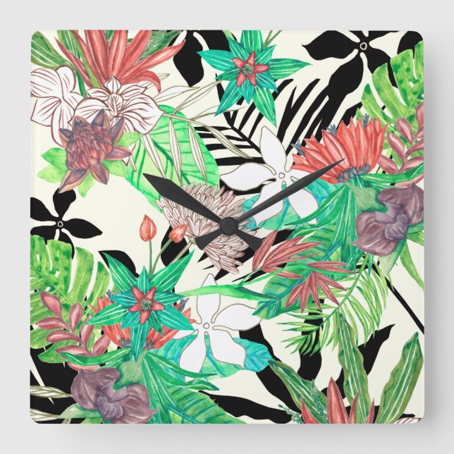 Relógio Quadrado Paraíso Floral II (Frente)