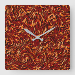 Relógio Quadrado Parece coral e laranja texturizado na parede