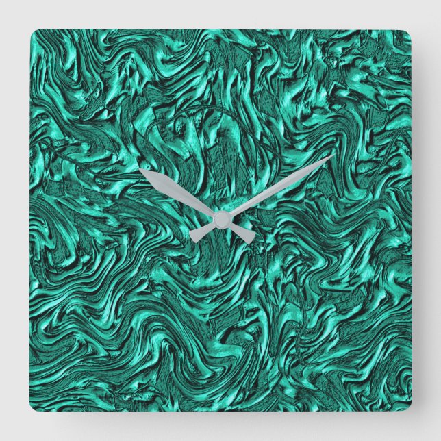 Relógio Quadrado Parece jade verde texturizado de parede (Frente)