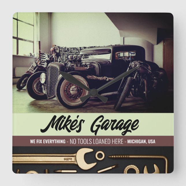 Relógio Quadrado Parede da Praça da Motocicleta Personalizada Mecân (Frente)