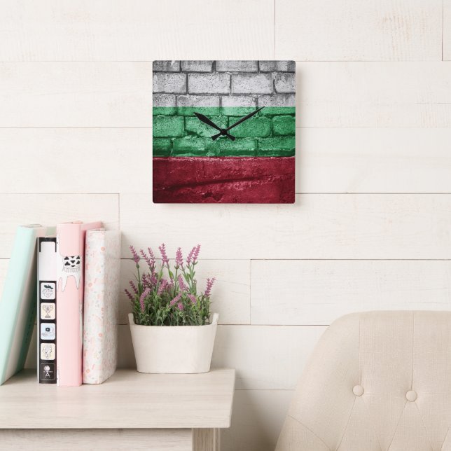 Relógio Quadrado Parede de bandeira da Bulgária (Sala de leitura)