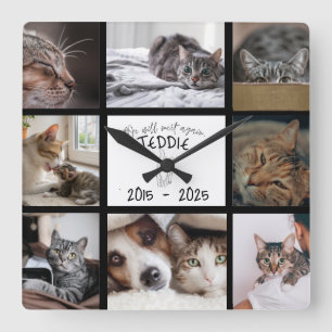 Relógio Quadrado Parede de Fotos Personalizada de Memorial de Pet