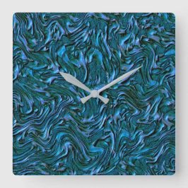 Relógio Quadrado Parede russa texturizada em azul de cadete queimad