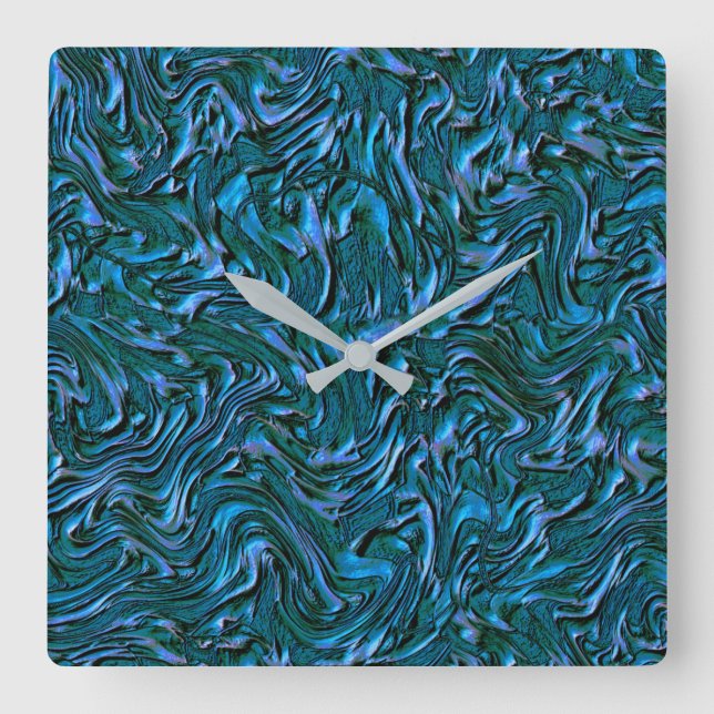 Relógio Quadrado Parede russa texturizada em azul de cadete queimad (Frente)