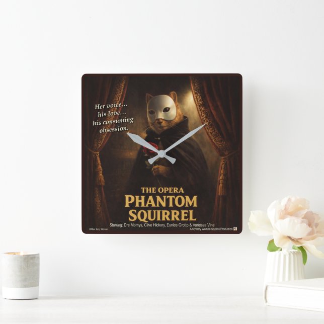 Relógio Quadrado Paródia de Esquilo Fantasma da Ópera (Lar)