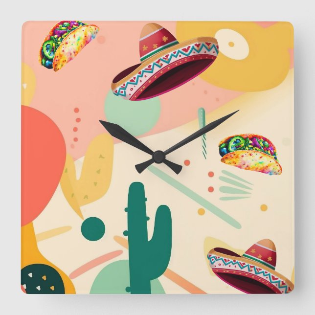 Relógio Quadrado Partido Taco e Sombrero (Frente)