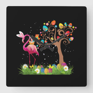 Relógio Quadrado Páscoa Bunny Flamingo 2021 Amantes Flamingo Cujo