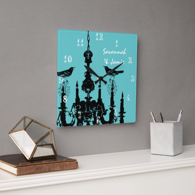 Relógio Quadrado Pássaro Amarelo Chandelier de Mostarda Personaliza (Escritório)