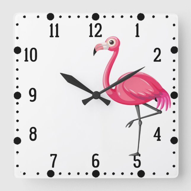 Relógio Quadrado Pássaro Flamingo rosa-89686 (Frente)
